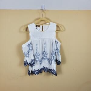 (LF) Katsumi Cold Shoulder Blue Embroidered Blouse Size S